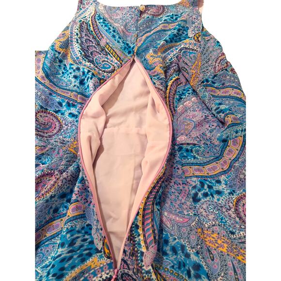 NEW SAM EDELMAN Boho Ruffle Midi Dress 10 Frilly Coquette Event Purple Pink Blue - Picture 8 of 10